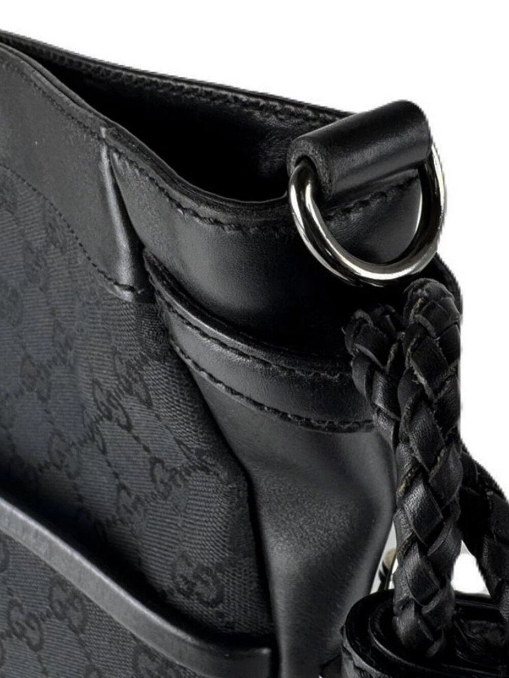 Auth GUCCI Shoulder Bag Black GG Canvas/Leather - z8723 - Picture 6 of 13